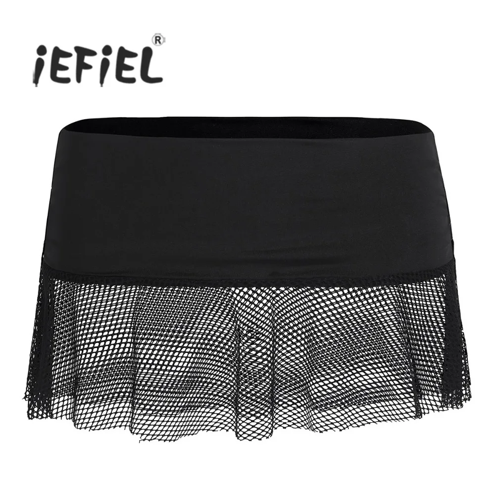 

iEFiEL Hot Sexy Women Ladies Soft Stretch See-through Mesh Fishnet Low Rise Mini Skirt for Adult Wet Look