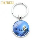 Брелок для ключей TAFREE с Санта-Клаусом, оленем, санями, рождественскими каникулами, кольцо-держатель для мужчин и женщин, новогодние подарки, ювелирные изделия, брелок J132