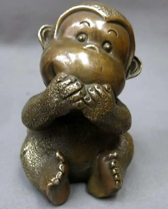 Китайская латунная скульптура резная медная статуя счастливая четыре обезьяны