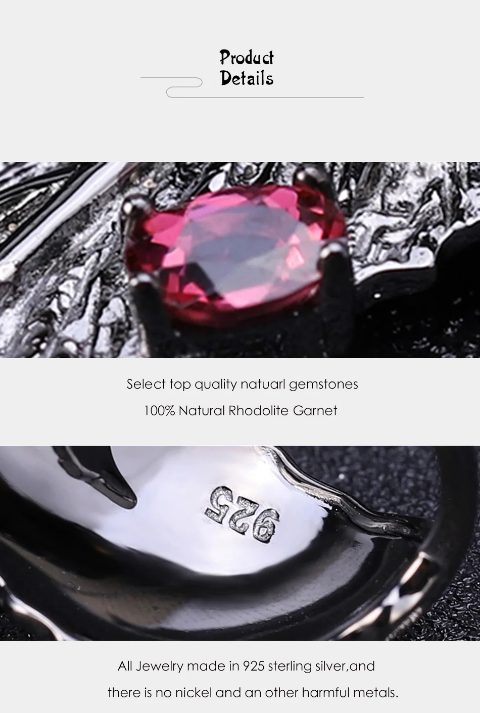 GEM'S BALLET, 0.88Ct, натуральный родолит, гранат, регулируемое кольцо, 925 пробы, серебро, ручной работы, кольцо в виде листа, кольца для женщин, бижутерия