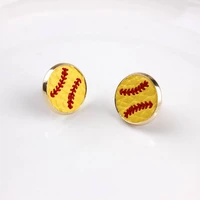 zwpon small embroidery round leather baseball earrings 2019 women mini softball leather earrings yellow jewelry wholesale