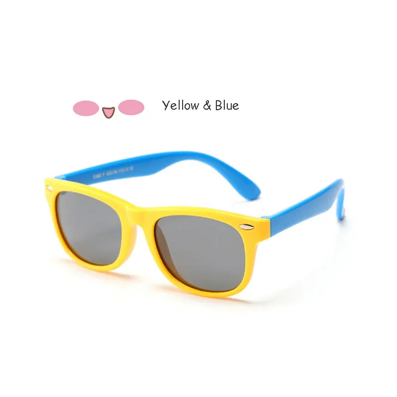yellow blue WESHION/поляризованные солнцезащитные очки для мальчиков и девочек, модные детские солнечные очки с заклепками, безопасная оправа из смолы для детей от 2 до 10 лет, с чехлом - Цвет линз: yellow blue
