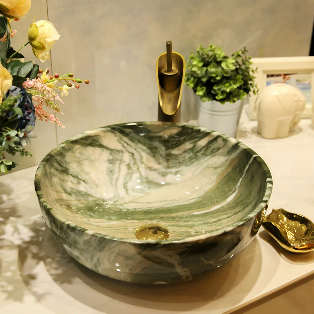 Китайский круглый керамический умывальник над прилавком раковина