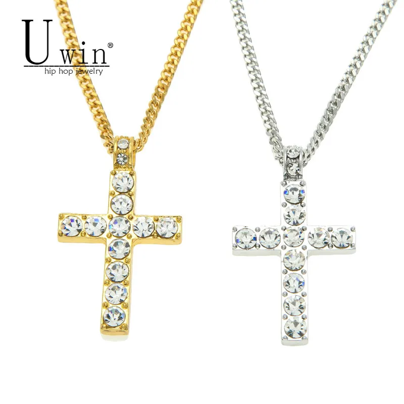 Uwin хип хоп крест кулон Для мужчин женщин ювелирных изделий Iced Out цвета: золотистый