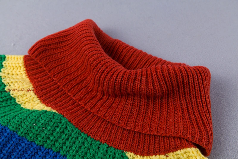 Rainbow Turtleneck Sweaters 2018 Winter Women Jumpers Knitted Clothes Female Fashion Striped Oversized Pullover | Женская одежда
