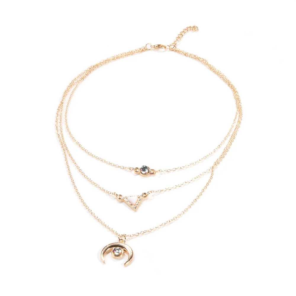 DIEZI Bohemia Gold Color White opal Clavicle Chain Necklace For Women Beach Boho Moon Pendant Fashion Vintage Jewelry | Украшения и