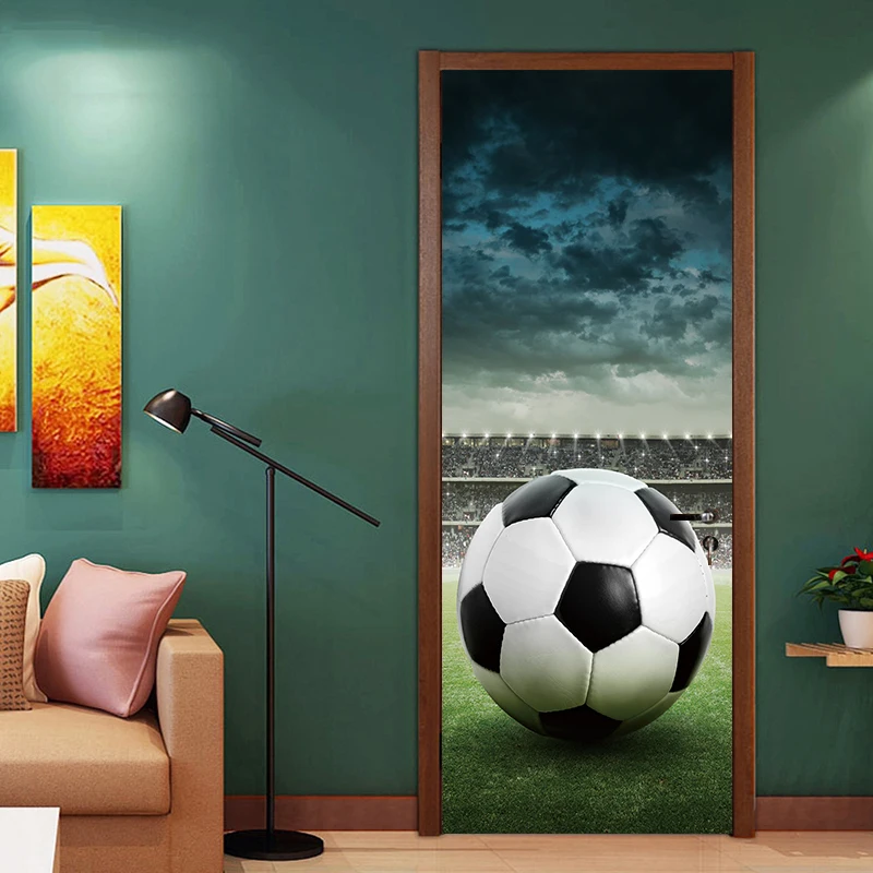 3D яркий эффект Футбол Водонепроницаемый съемные двери наклейки обои ПВХ плакат