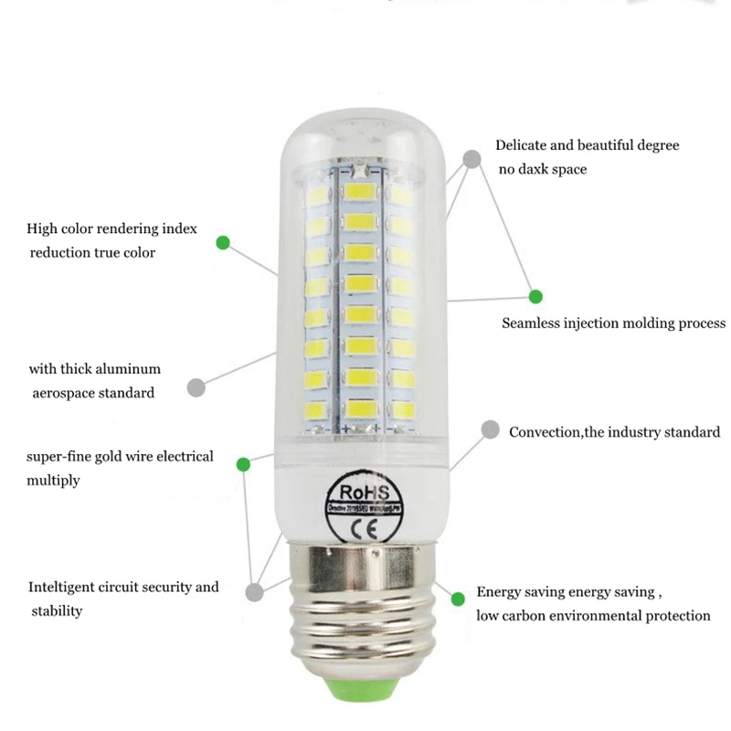 Новинка 2019 Светодиодная лампа E27 E14 7W 12W 15W 20W 25W 30W SMD 5730 кукурузная Лампа 220V люстра