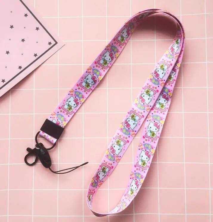 New 1 Pcs Cartoon anime Good luck kitty cat pink Neck Straps Lanyards Mobile Phone DIY ID Card Key Condole belt |