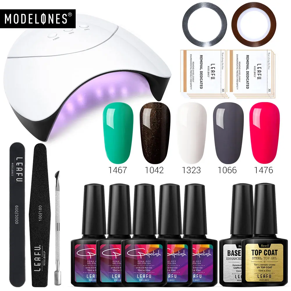 13PCS SET Modelones инструменты для ногтей УФ-лампа набор Полупостоянный светодиодный Гель-лак для ногтей 36 Вт умный датчик Светодиодная лампа аппарат для лечения наборы базовое верхнее покрытие - Цвет: 13PCS SET