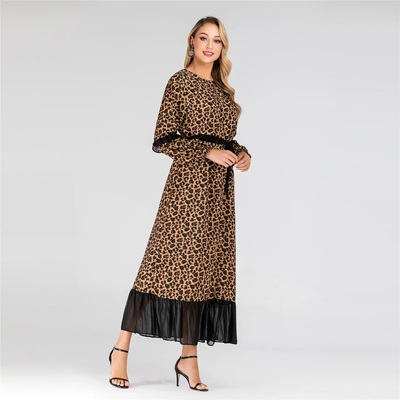 

Leopard Abaya Muslim Maxi Dress Turkey Caftan Ramadan Arabic Kaftan Islamic Eid Vestidos Hijab Dresses Robe Dubai Moslim Jurken