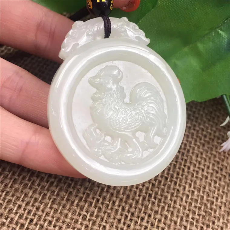 Hetian jade резной благоприятный (петух) Круглый Кулон|pendant|pendant circlependant |
