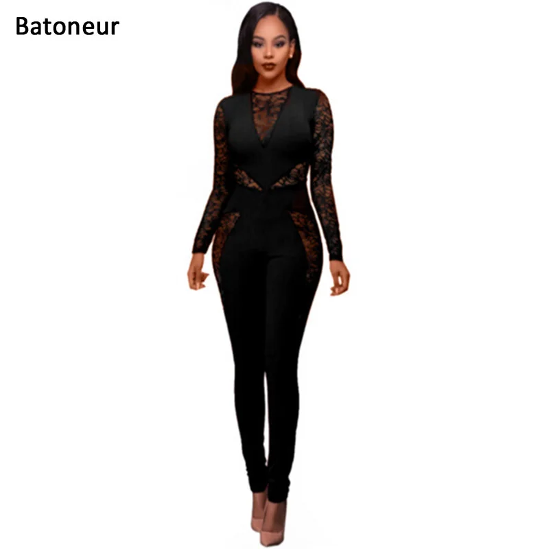 Batoneur Мода 2017 Bodycon macacao feminino длинным рукавом комбинезон женщины Комбинезон Кружева