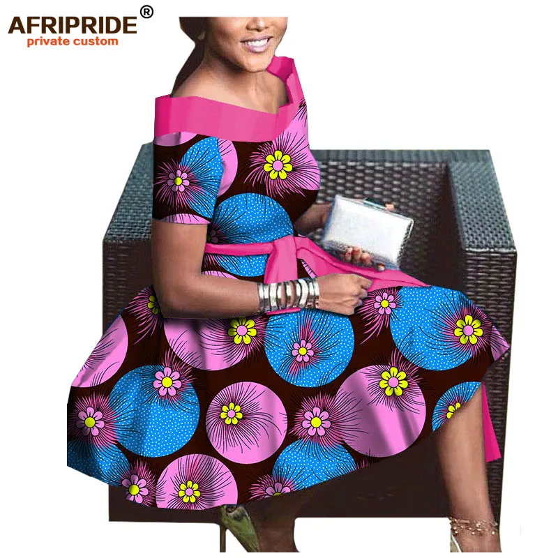 Осеннее платье для африканских женщин AFRIPRIDE, индивидуальное плиссированное платье с коротким рукавом и v-образным вырезом до середины голени из чистого воскового хлопка A722565 - Цвет: 272X