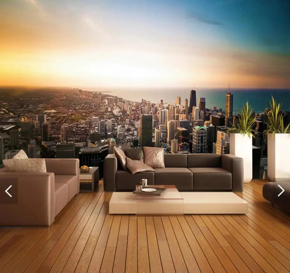 Фотообои с изображением города Чикаго 3D для гостиной дивана фона телевизора