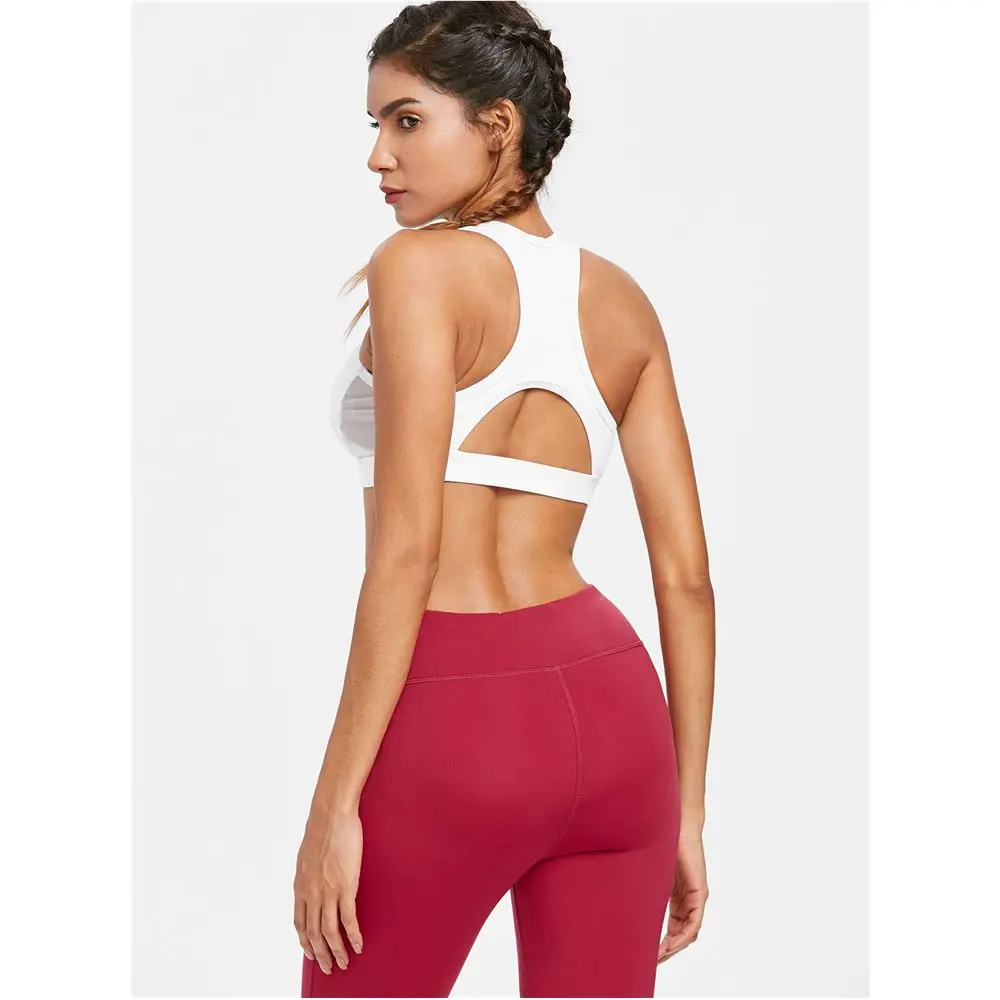 ZAFUL Cut Out Sports Bra Athletic Racerback Running Mesh Panel Full Cup Gym Fitness Women Padded Vest Yoga Tops | Спорт и