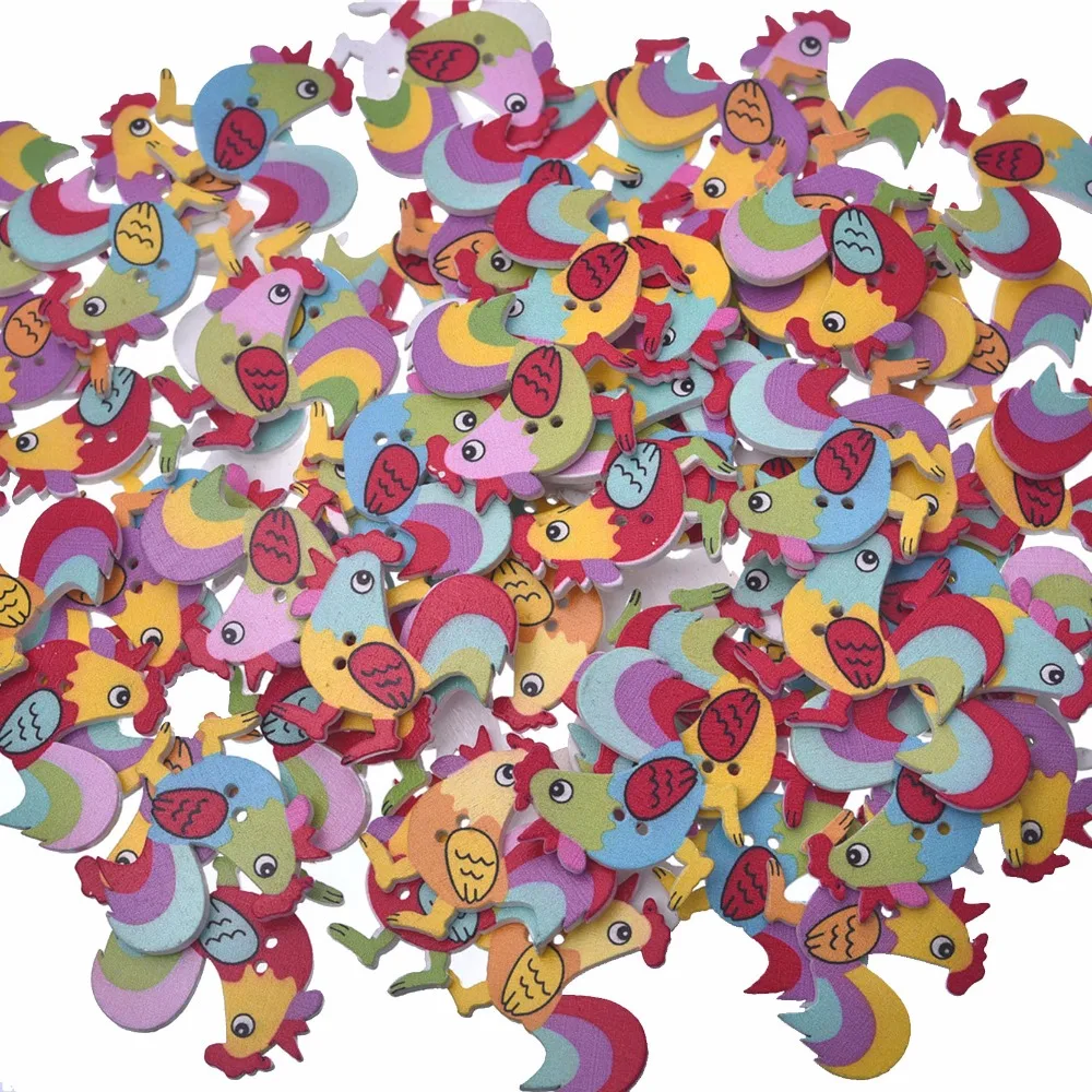 50 Pcs Mixed 2 Holes Wooden Sewing Scrapbook Promotions Cock Wood Decorative Buttons Clothing DIY Making 31x31mm | Дом и сад