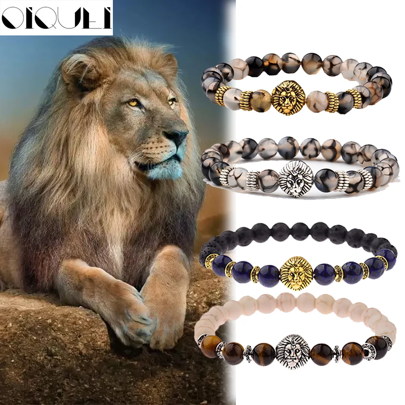 

Natrual Agat Stone Beads Lion Bracelet Men 2023 Newest Lava Stone Beaded Bracelet For Best Friend Casual Jewelry Chrimas Gift