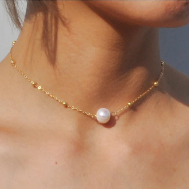 Полностью натуральный пресноводный жемчуг короткая цепочка чокер ожерелье