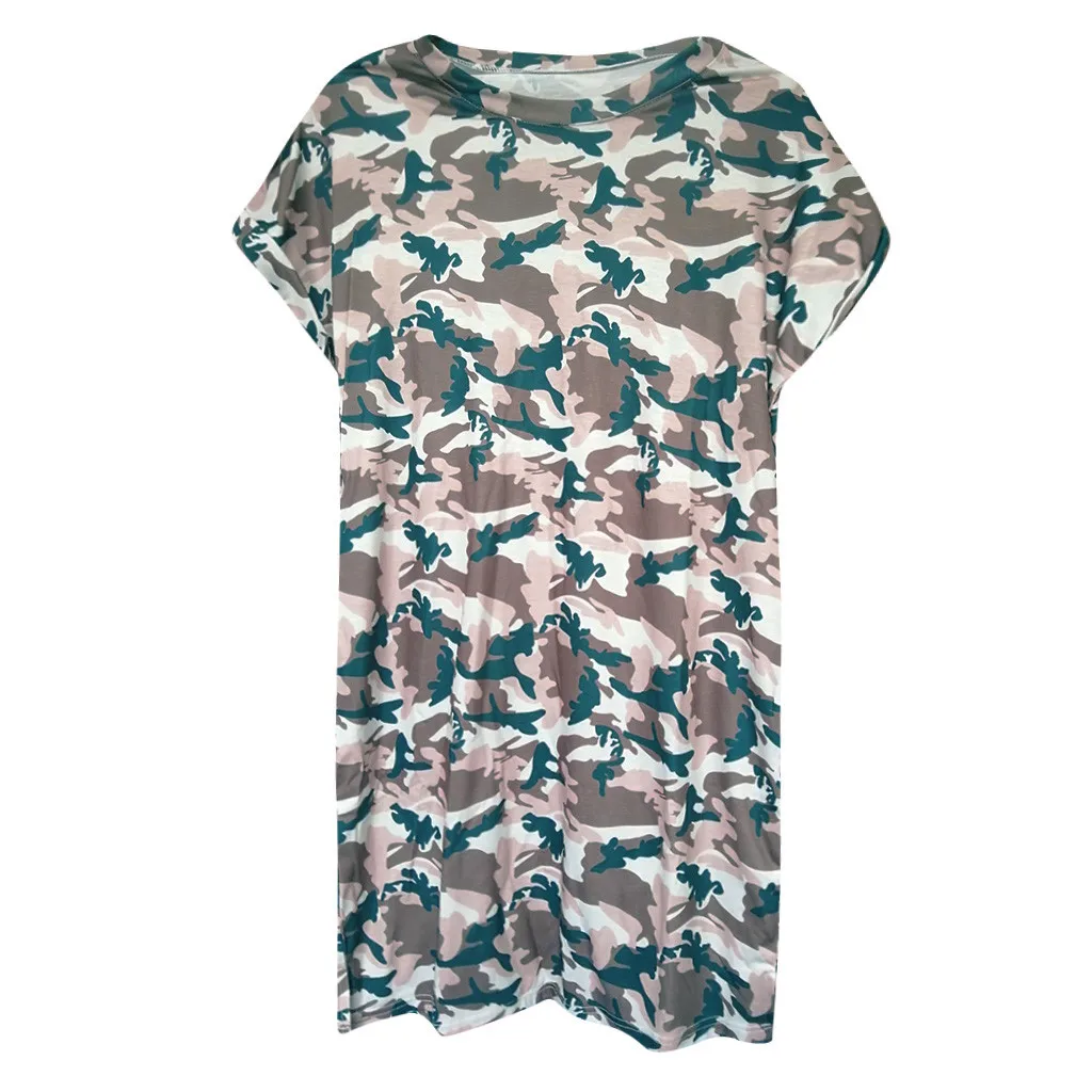 

Womens Dresses Camouflage Print Short Sleeve Mini Beach Women Dress #30
