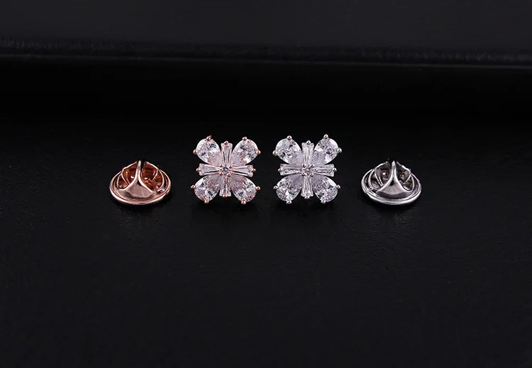 Crystal CZ clover lapel collar pin brooch mini high-grade Micro insert anti exposure shirt for lady or men | Украшения и