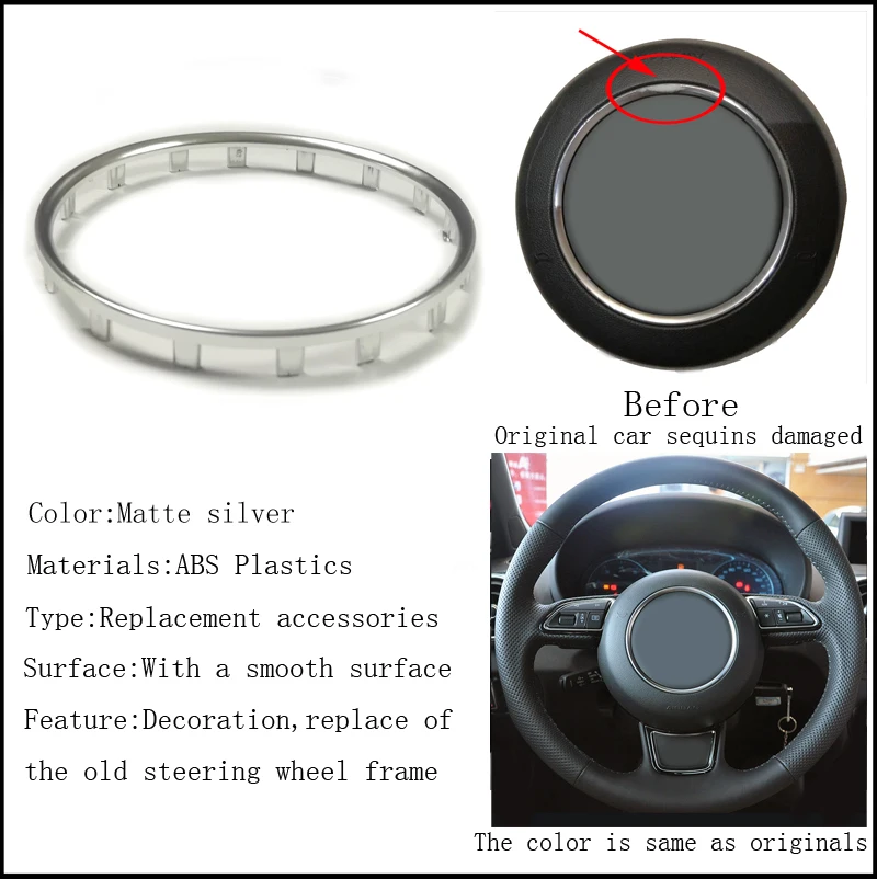 ABS chrome sticker car steering wheel trim emblem badge logo frame sequins sticker accessories for Audi Q3 Q5 A3 S3 8V A6 C7