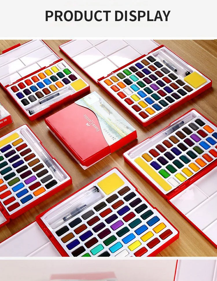 Faber-Castell 24/36/48 Colors Solid Water Color Paint Set With Paint Brush Portable Watercolor Pigment For Painting Art Supplies