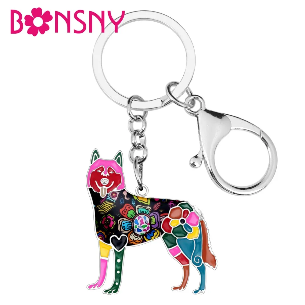 Женская эмалированная цепочка для ключей Bonsny кольцо Сибирская Хаски Ювелирное