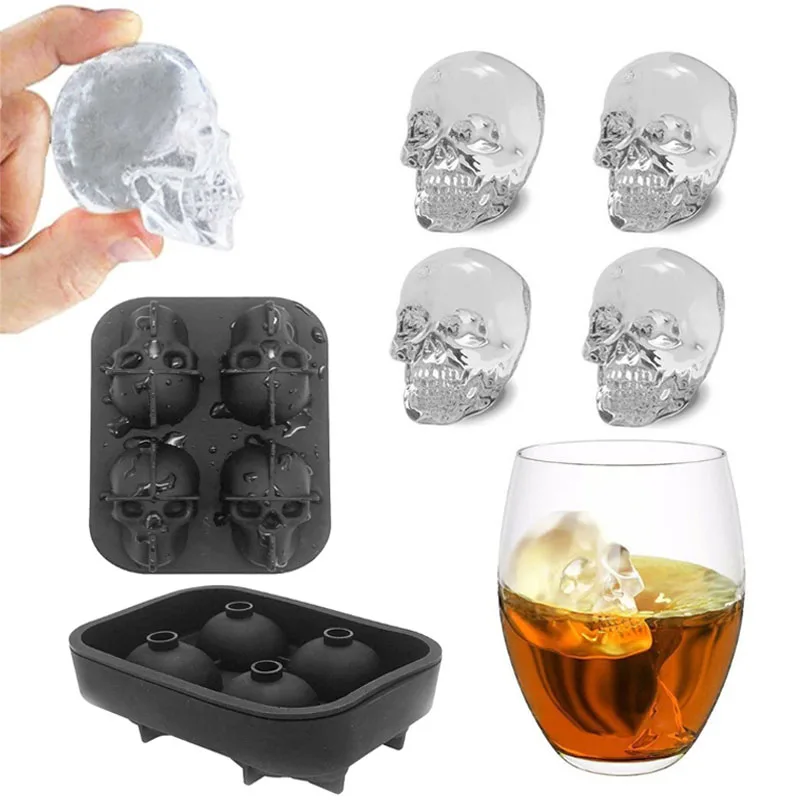 Гаджеты Лидер продаж большой cubetray пудинга 3D Череп силиконовый 4-полости DIY льдогенератор Хо Применение держать Применение отличный мужской подарок