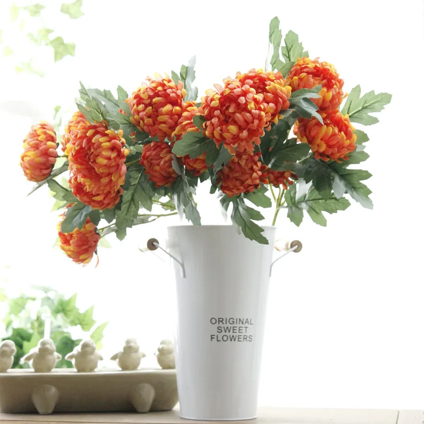 Цветы 5 голов Marigolds искусственные Хризантемы цветы Флорес для дома сад свадебные