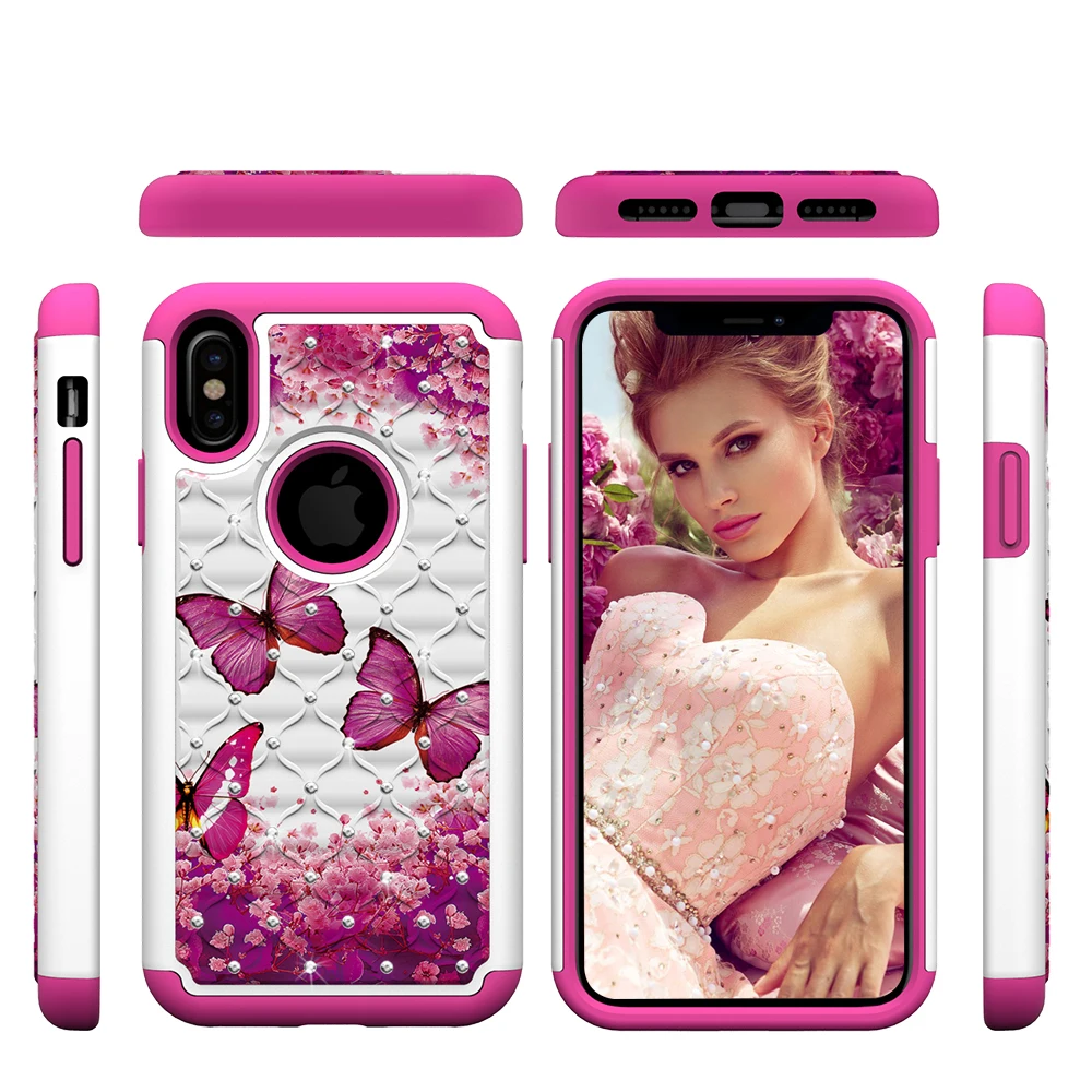 Гибридный противоударный защитный Стразы с блестками жесткий чехол для iPhone 6 6s X 7