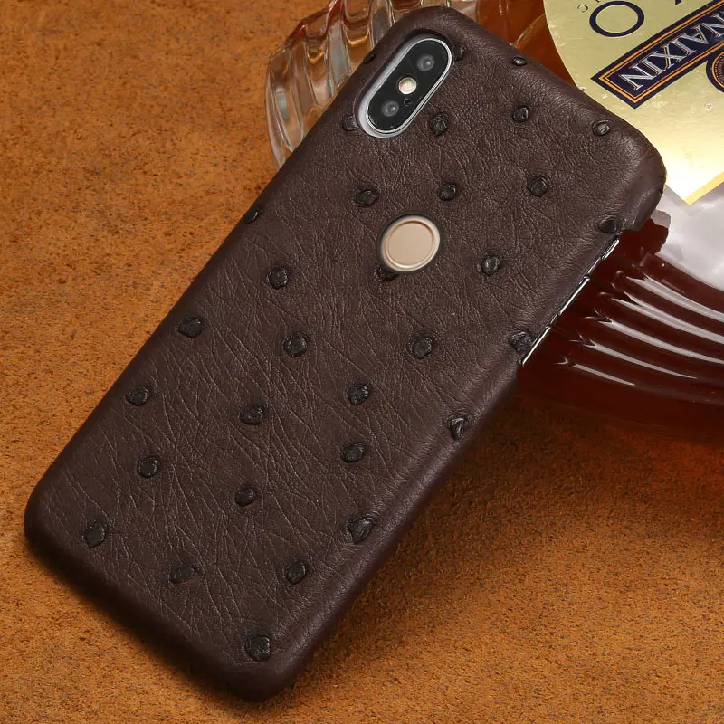 Чехол из натуральной кожи страуса для Xiaomi mi 9 8 Lite Explore ore Pocophone F1 чехол s для Red mi Note 7 чехол для телефона Роскошный чехол marvel - Цвет: Коричневый