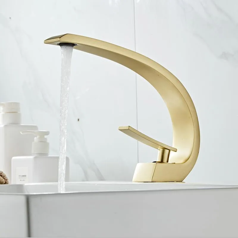 

Bathroom Basin Faucet Brass Lavatory Sink Mixer Tap Hot & Cold Toilet Basin Faucet Brushed Gold Unique Design Bathroom Crane Tap