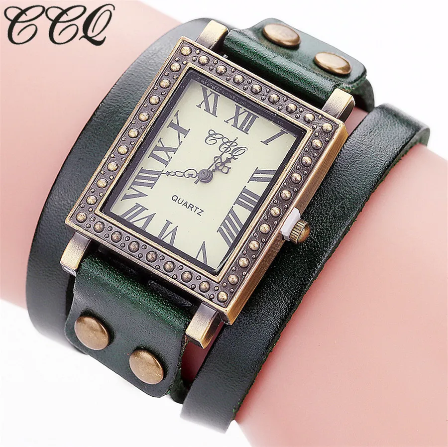 CCQ фирменные модные винтажные часы с браслетом из натуральной кожи повседневные