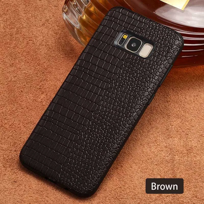 Brown Натуральная кожа чехол для телефона для samsung S10 S8 S9 плюс обратите внимание; размеры 9 и 10 для A3 A5 A7 A8 J5 J7 чехол для карт и узором «крокодиловая кожа» на заднюю панель - Цвет: Brown