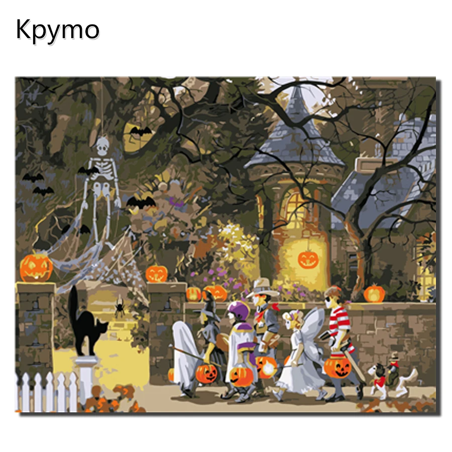 KPYTO DIY Framed Halloween Oil Painting By Numbers landscape Pictures Canvas For Living Room Wall Art Home Decor VA0471 | Дом и сад