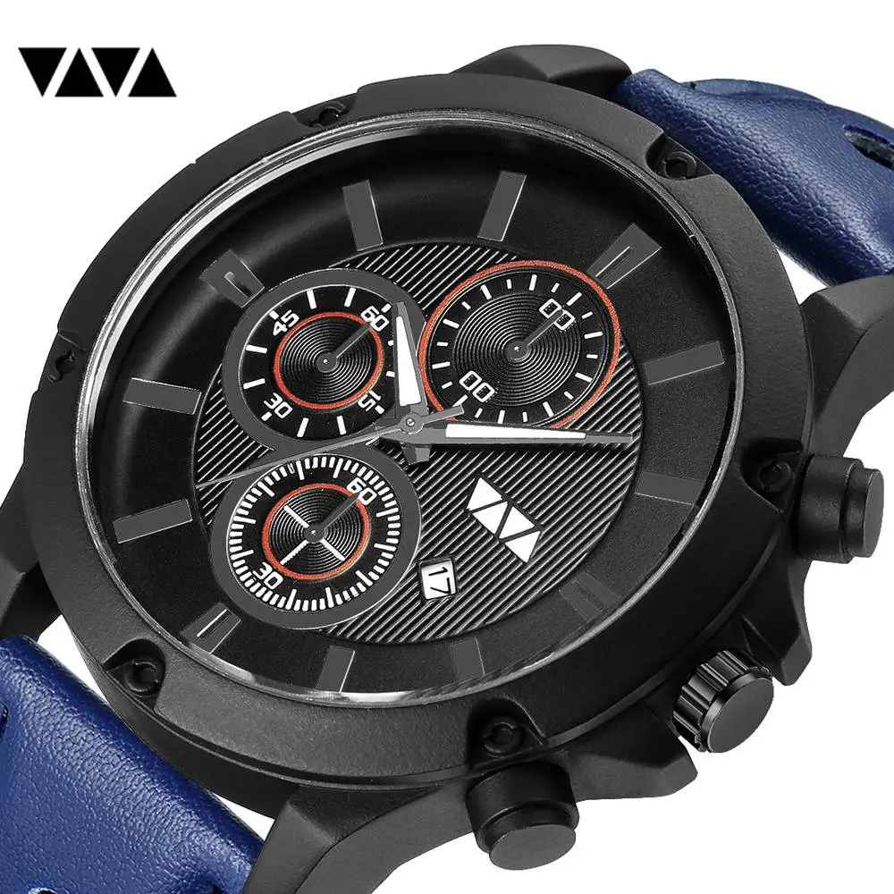 

VAVA VOOM Sport Men Watches Fashion Mens Quartz Wristwatch Waterproof Breathable Leather Strap Calendar Clock reloj hombre Gifts