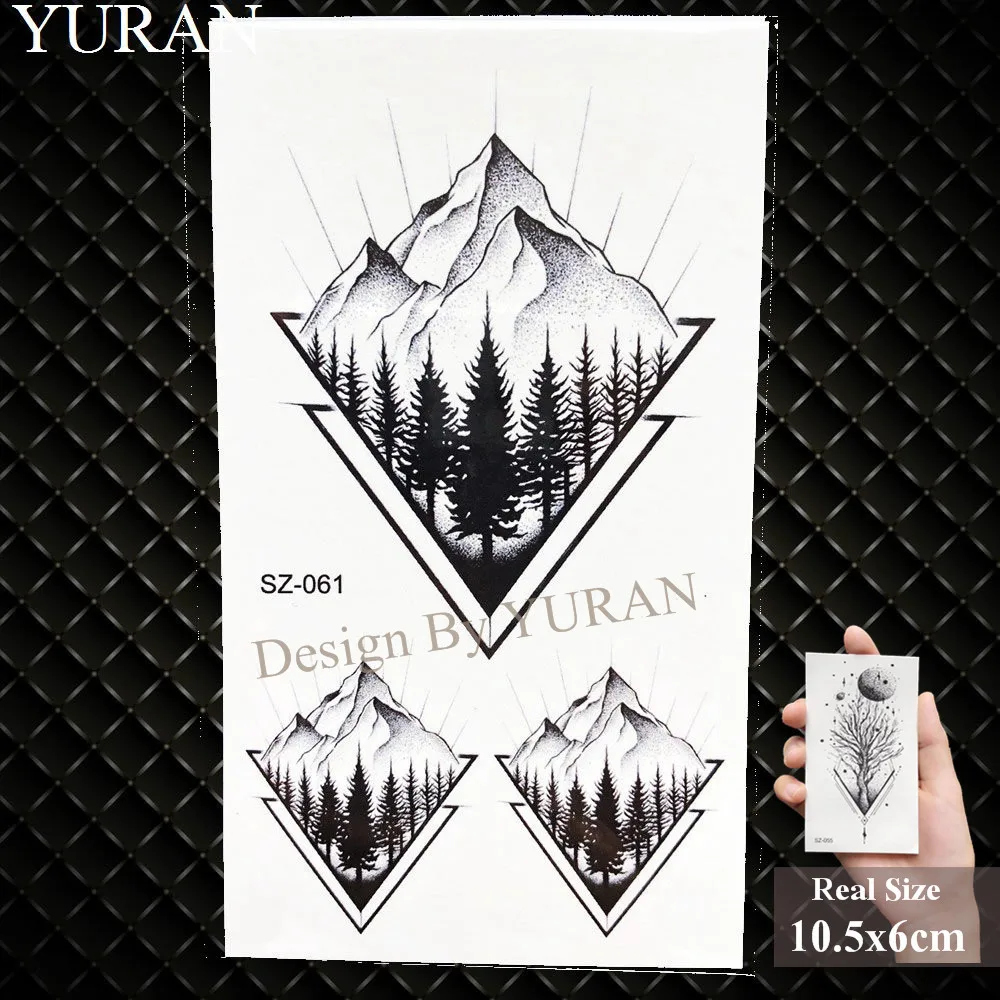 GSZ061 YURAN, черный айсберг, Временные татуировки, наклейки для горной руки, искусство, мужские фальшивые татуировки, треугольные, женские, с реками, земля, вода, переводная татуировка - Цвет: GSZ061