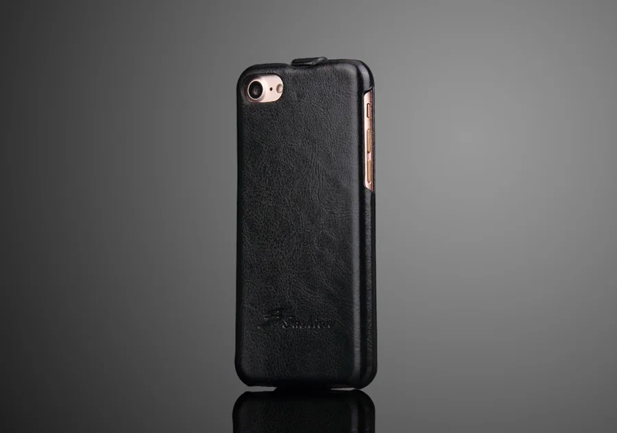 Вертикальный чехол-книжка из натуральной кожи для Apple iPhone 6, 6 S, 7, 8, X, XS, Max, XR, роскошные чехлы с бесплатной защитой экрана в подарок - Цвет: Black