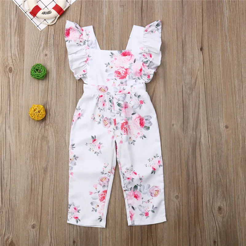 Новинка 2019 детские сиамские брюки с цветочным принтом и рукавами-крылышками для