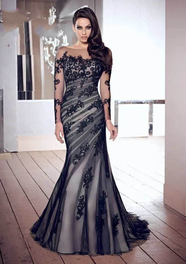 HQ-155 Elegant Women Dress Full Lace Long Sleeve Floor Length Mermaid Prom Dresses Evening | Свадьбы и торжества