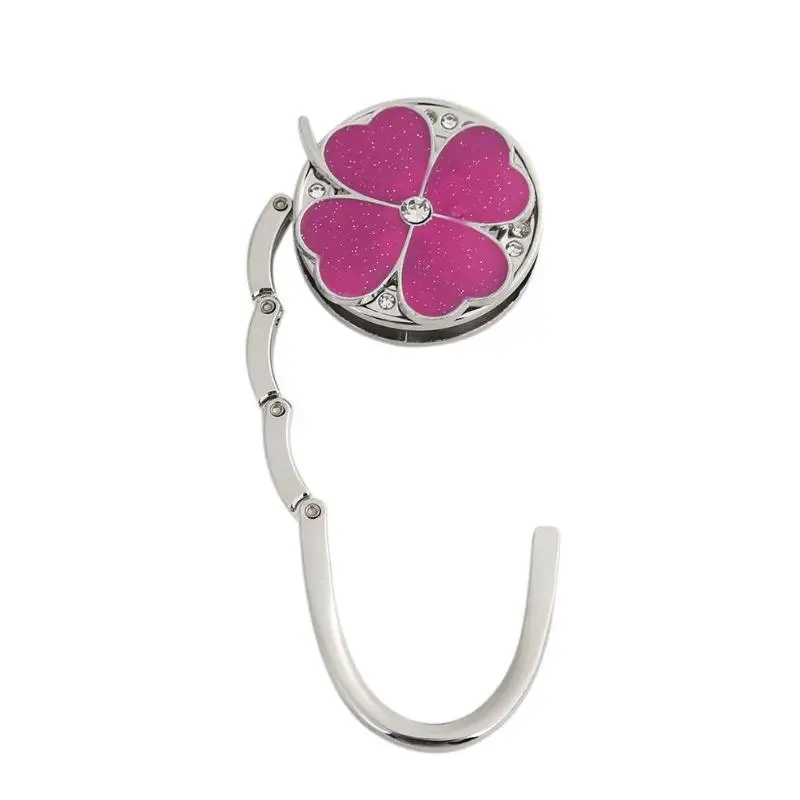 Lucky Grass Mini Handbag Hook Foldable Desk Table Bag Zinc Alloy Rhinestone Folding Purse Metal Holder Hanger Table Hooks
