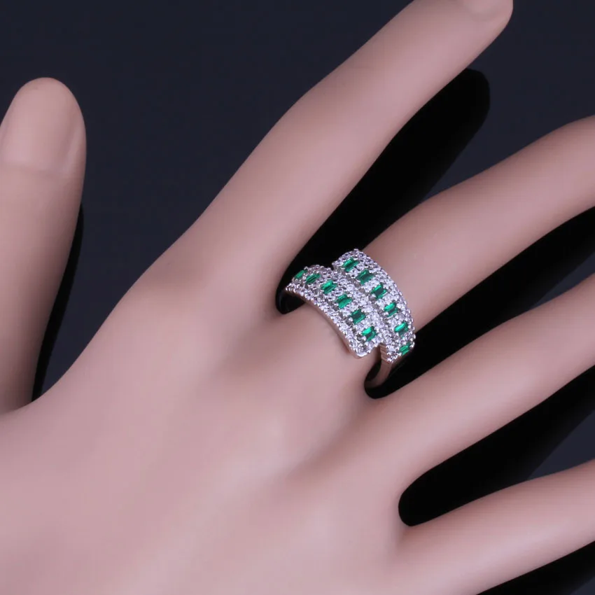 Причудливый зеленый фианит Белый CZ Кольцо из стерлингового серебра 925 для женщин