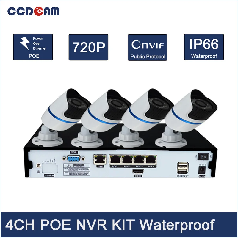 

Система безопасности CCDCAM, 4-канальный комплект POE NVR с IP-камерой 720P POE