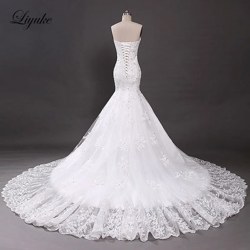 Elegant Embroidery Tulle Sweetheart Mermaid Wedding Dresses Appliques Beading Off The Shoulder Chapel Train Bridal | Свадьбы и
