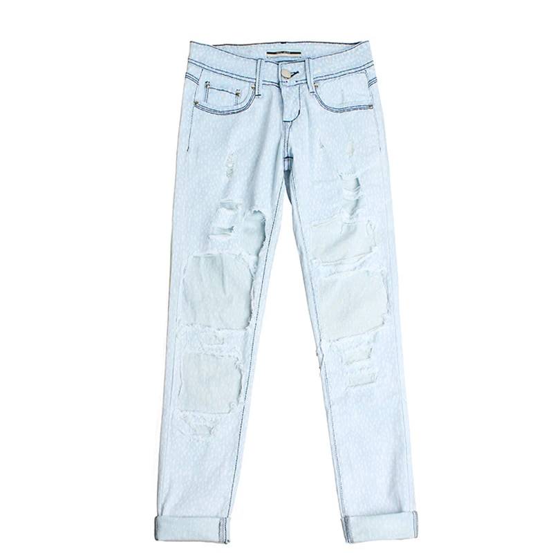 Летний стиль свободные Рваные джинсы для Для женщин Высокая Талия Джинсовые