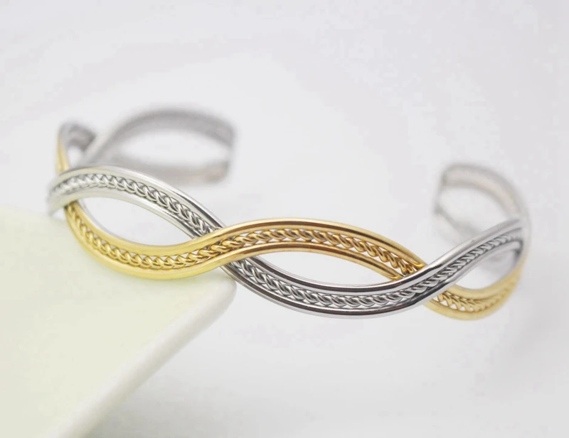 

jewelry gold and silver color bracelets bangles stainless steel wave braided bangle elegant opend cuff bangle