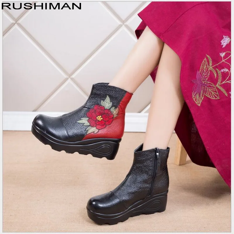 

Autumn Winter Fashion Shoes women's Genuine Leather ankle flat boots Casual Comfortable Warm Woman Snow Boots free shipping