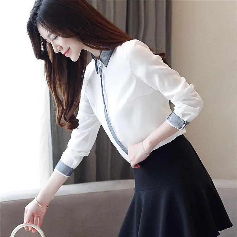 Элегантная женская белая голубая рубашка Женская Профессиональная офисная
