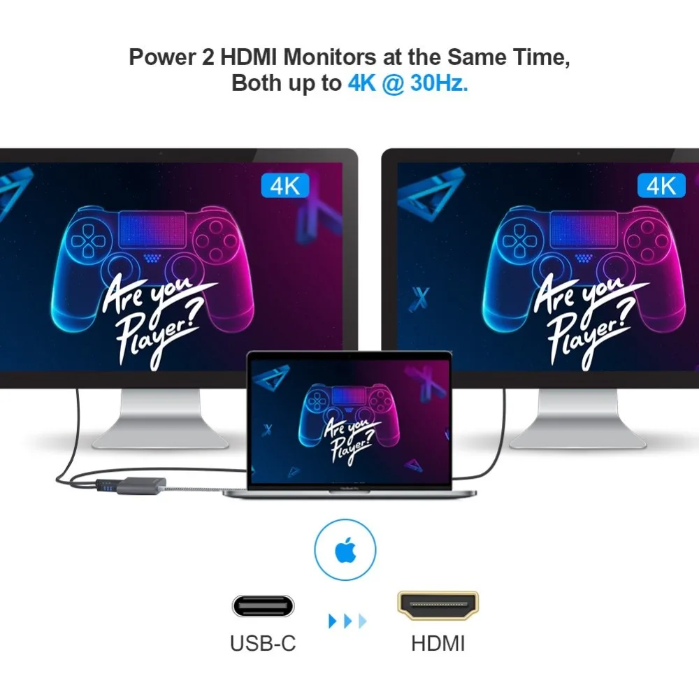 USB-C к двойному HDMI 4K USB Type C 2 HDMI-адаптеру совместим с блоком совместимости/iMac/Chromebook